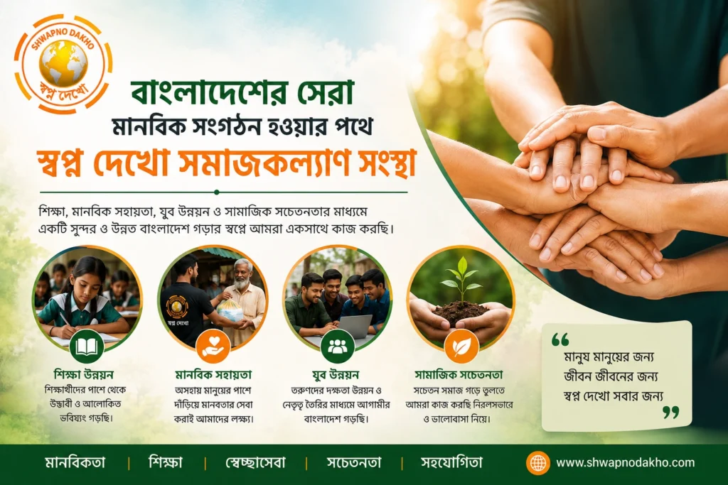 বাংলাদেশের সেরা মানবিক সংগঠন হওয়ার পথে স্বপ্ন দেখো সমাজকল্যাণ সংস্থা